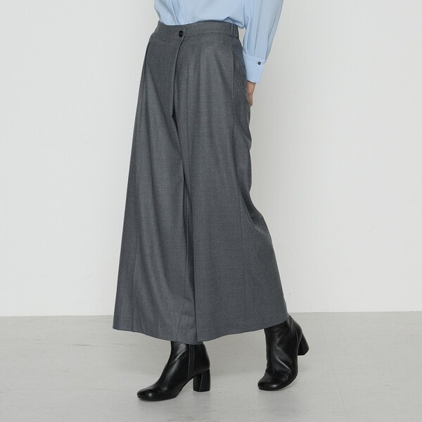 K．T キヨコ タカセ（K．T KIYOKO TAKASE）/〔 Sサイズ 〕 【セットアップ対応】ストレッチフラノ アシンメトリータックワイドパンツ Sサイズ 〕 【セットアップ対応】ストレッチフラノ アシンメトリー