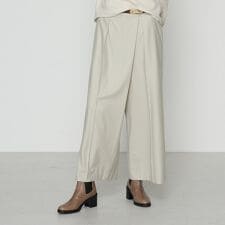 【セットアップ対応】ストレッチフラノ アシンメトリータックワイドパンツ