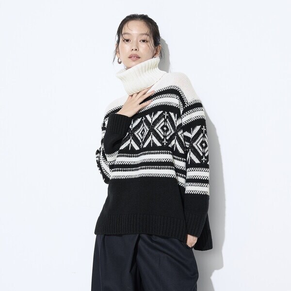 K．T キヨコ タカセ（K．T KIYOKO TAKASE）/ジャカード編み スヌード付きニットプルオーバー Sサイズ 〕 ジャカード編み スヌード付きニットプルオーバー | K.T