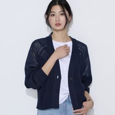 〔 TALLサイズ 〕 和紙混ドライタッチ ニットカーディガン