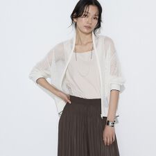 リネンメッシュ ジップアップカーディガン