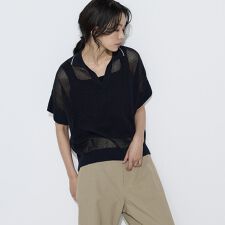 リネンメッシュ スキッパープルオーバー