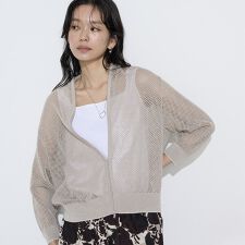 〔 TALLサイズ 〕 リネンメッシュ ジップアップカーディガン