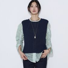 〔 TALLサイズ 〕 和紙混ドライタッチ ニットジレ