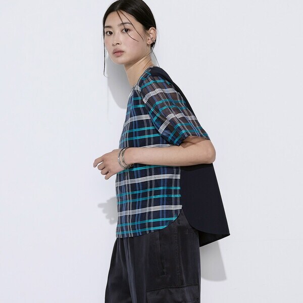 【takato着用類似】　KIDILL 24SS シアーロンT TALLサイズ 〕 【セットアップ対応】シルクシアーチェック Tブラウス