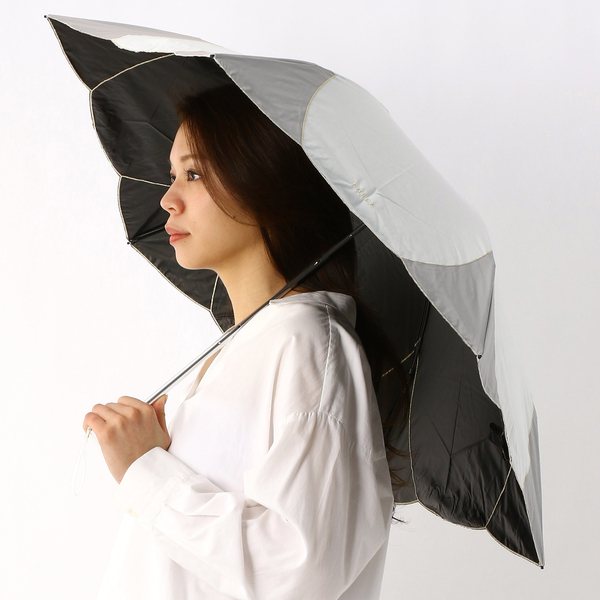 日傘（折りたたみ3つ折り/晴雨兼用）【遮光&UV遮蔽率99%以上/遮熱】フラワーカラーブロック＆刺繍