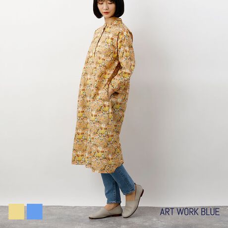 ART WORK BLUE ヘンリーネックワンピース / リバティ・ファブリックス 