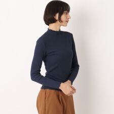 【洗える】裏起毛メローエッジハイネックリブTシャツ