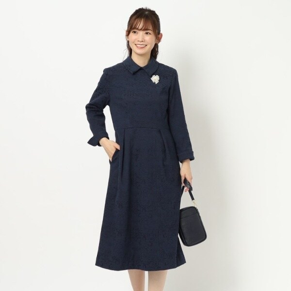 セレモニー／襟2WAY／同柄アイテムあり】ジャカードワンピース