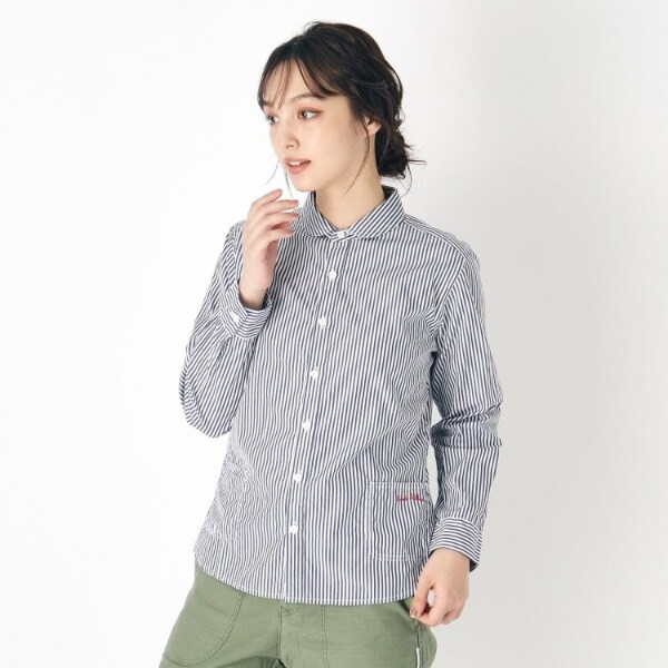 LAURA ASHLEY / ローラ アシュレイ 【Lサイズあり／日本製／ワンマイルウエア】丸衿ロゴ刺しゅうシャツ Lサイズあり／日本製／ワンマイルウエア】丸衿ロゴ刺しゅう