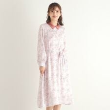 【襟取り外し可／3colors／同柄アイテムあり】ポリントン ローゼズ柄 サテンワンピース