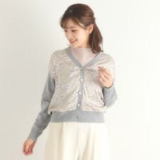 【Lサイズあり／3colors／同柄アイテムあり】ポリントン ローゼズ柄 パネルニットカーディガン
