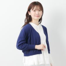 【コットンシルク混／7分袖】透かし編みVネックカーディガン