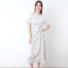 【ギフトにおすすめ！コットン100％日本製／ウエストリボン付き】エルストン ガーデン柄ワンピース