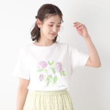 【コットン100％／洗える】ハイドランジア柄Tシャツ
