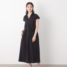 【綿麻素材／ペチコート付き】シャツワンピース