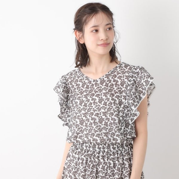 LAURA ASHLEY / ローラ アシュレイ 【コットン100％／洗える／同柄アイテムあり】ハーゲート リーブス柄 フリルブラウス コットン100％／洗える／同柄アイテムあり】ハーゲート リーブス