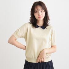 【UVカット／洗える】衿付きサマーニット