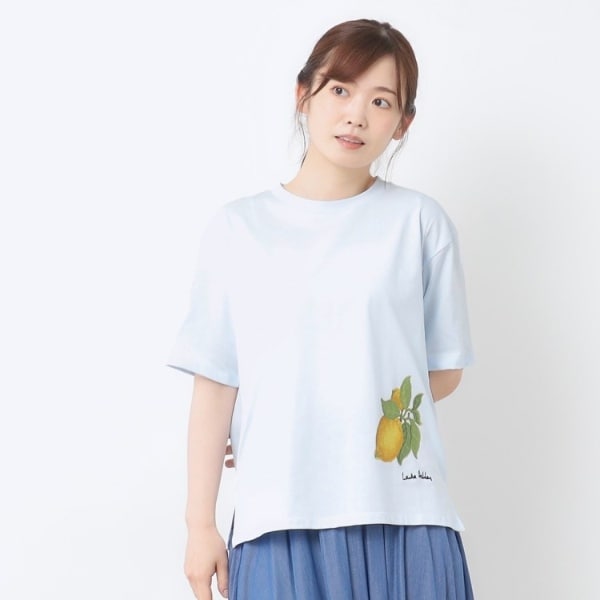 tシャツ 「接触冷感/UVカット／コットン100％」レモン グローブ柄 Tシャツ レディース 接触冷感UVカット／コットン100％】レモン グローブ柄 Tシャツ