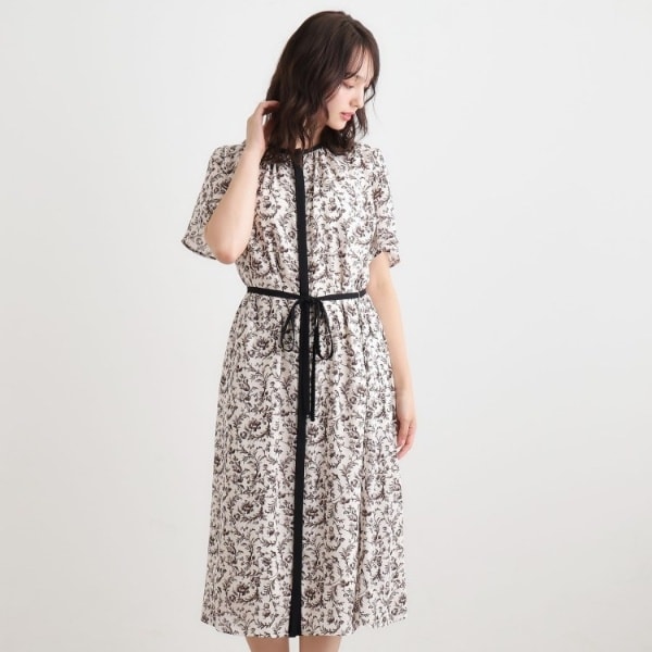 ★未使用級　ローラアシュレイ　フレアーワンピース　パニエ♡花柄　グレージュ　M WEB限定／洗える】ハニーボーン柄 ワンピース | ローラ アシュレイ