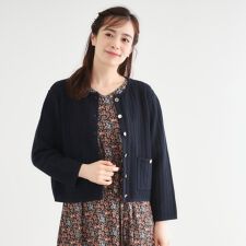 【洗える／コットン100％／刻印ボタン】コームドコットンカーディガン