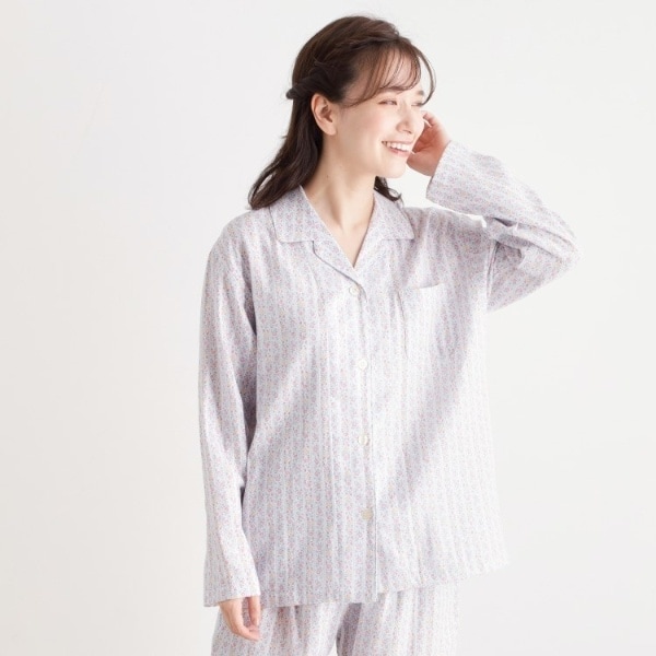 ローラアシュレイ ルームウェア　ダブルガーゼ　ゆったりサイズ 綿100％ ダブルガーゼ使用 「タロントンストライプ」柄 パジャマ