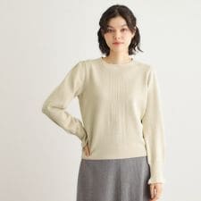 【FOX混／洗える／袖口フリル】 柄編みプルオーバーニット