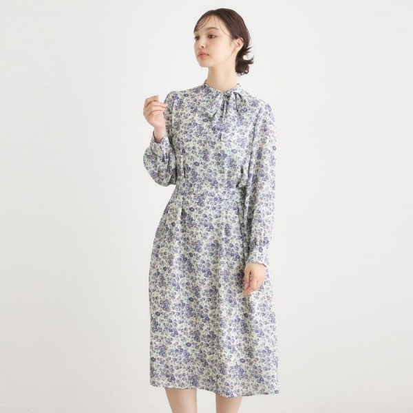 ★未使用級　ローラアシュレイ　フレアーワンピース　パニエ♡花柄　グレージュ　M ローラアシュレイ ロングワンピース Aライン フレア ノースリーブ 花柄