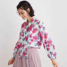 【洗える／同柄アイテムあり】フリーサム ヘイズ柄 ボウタイブラウス