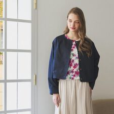 【洗える】ノーカラー デニムジャケット