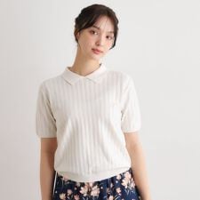 【洗える／アイレット入り】衿付きプルオーバーニット