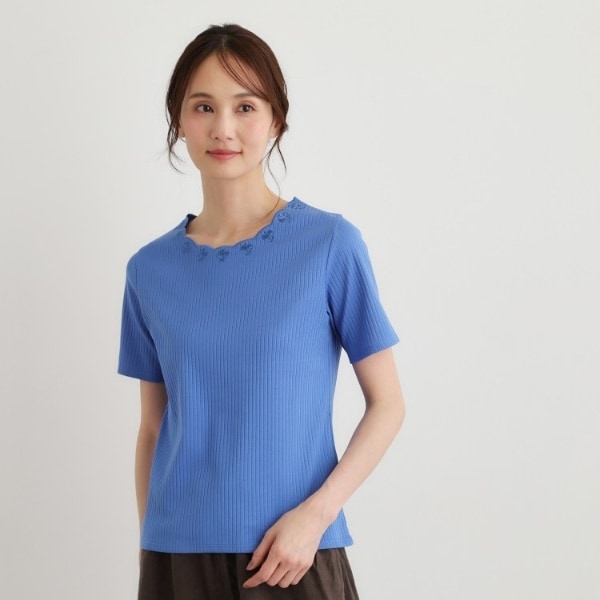 日本製／コットン100％】スカラップ刺繍カットソー | ローラ