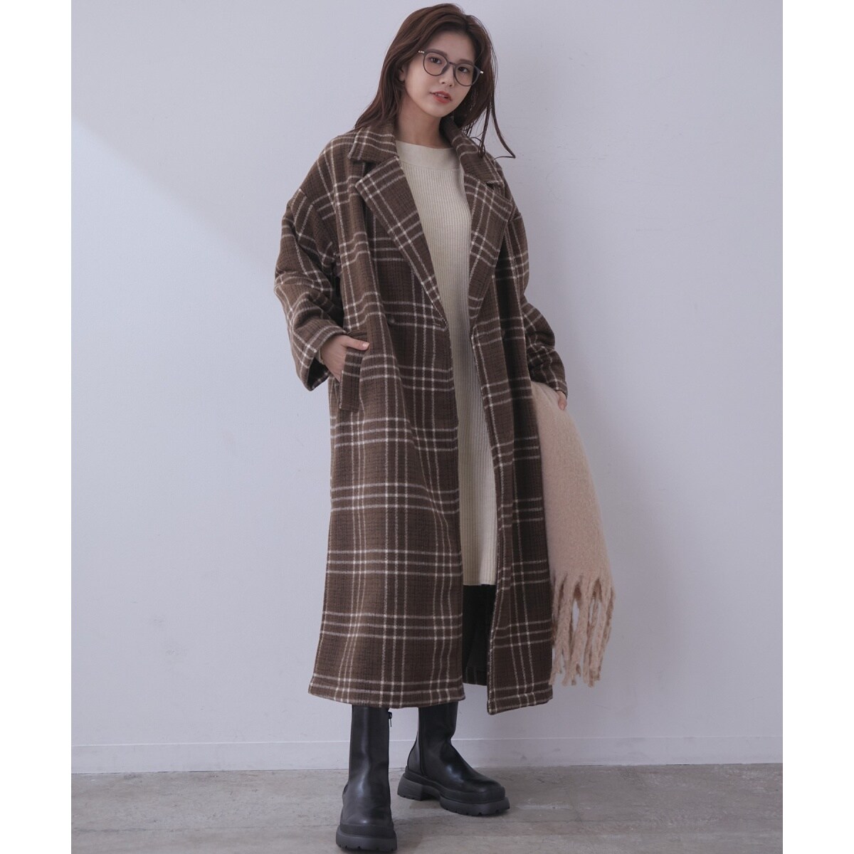 ダブルボタンクラシックチェックオーバーコート レディース vis-à-vis(ビザビ) / 【WEB限定】レトロチェック柄ダブル