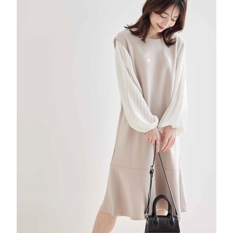 WEB限定】袖プリーツ異素材切り替えミニワンピース | ビザビ(vis-`a  