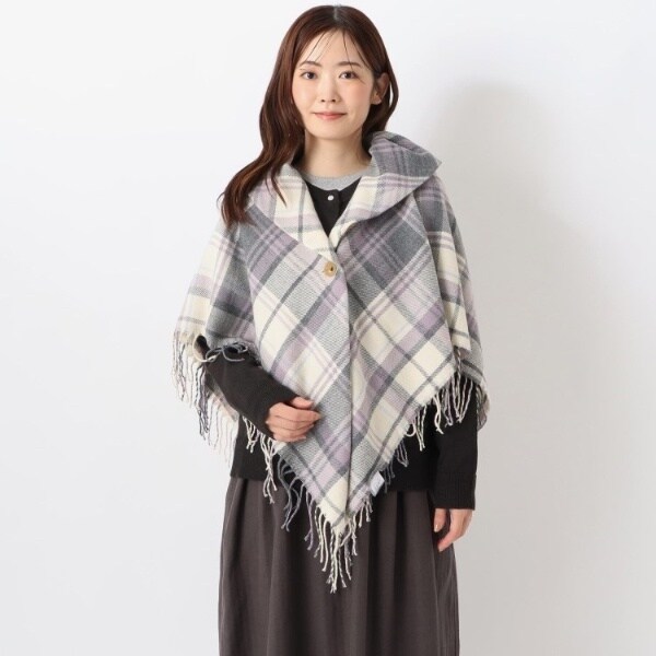 CLANE チェック柄ニットケープ ◇【あったか】チェック柄 ギャザーケープ | ワンズテラス(one