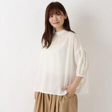 レースハイネック 5分袖ブラウス