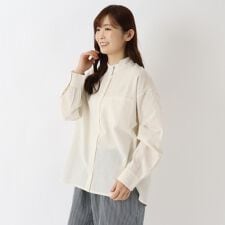先染綿麻 スタンドハイカラーシャツ