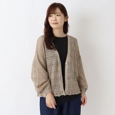 透かし 柄編みカーディガン