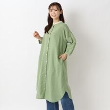 配色スタンドカラー 8分袖ワンピース