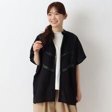 ◆レース切替 フレンチスリーブワイドブラウス