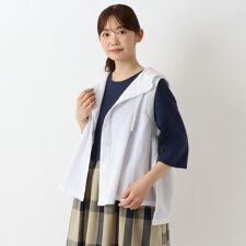 ◆パナマ織り 綿麻フード付きベスト