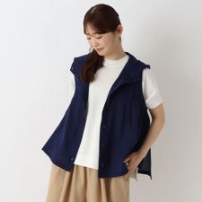 ◆パナマ織り 綿麻フード付きベスト