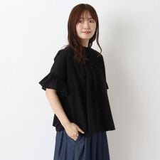 襟フリルリボンブラウス