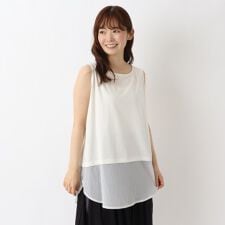 異素材切替 裾ラウンド タンクトップ