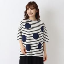 コットンボーダー 布帛ドットプルオーバー