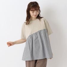 コットン天竺 5分袖布帛切替プルオーバー