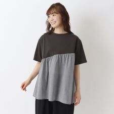 コットン天竺 5分袖布帛切替プルオーバー