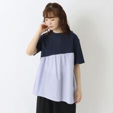 コットン天竺 5分袖布帛切替プルオーバー