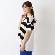 ◆コットン天竺ボーダー布帛切替プルオーバー