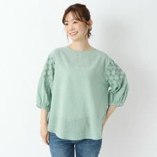 袖切替刺繍 7分袖ブラウス